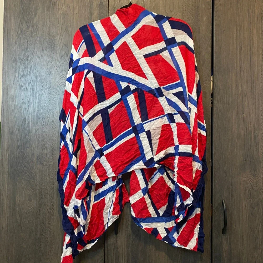 Lane Bryant Womens OS Red White Blue Geometric‎ Abstract Kimono Wrap Cover Up